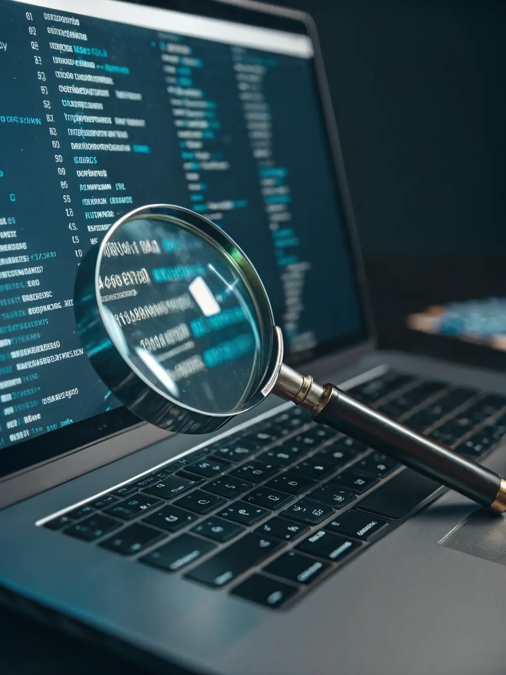 A magnifying glass focusing on a line of website code, highlighting the detailed and thorough nature of accessibility audits.
