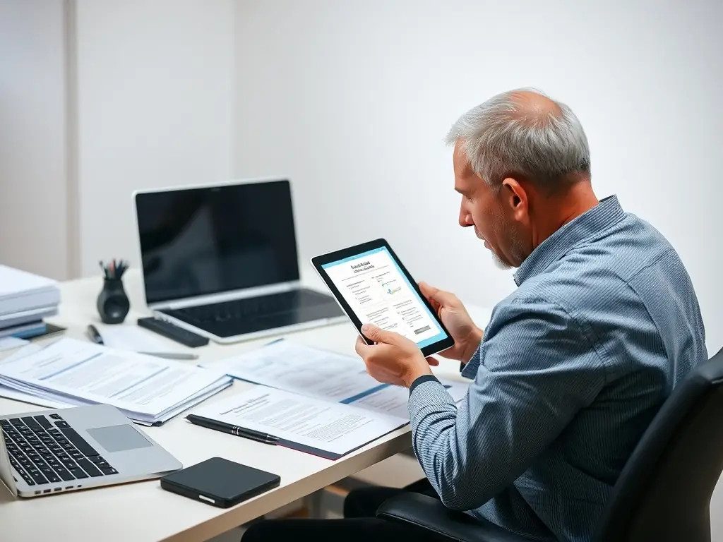 A professional auditor reviewing a website's code on a laptop, highlighting compliance issues with a focus on EU Directive 2016/2102 and Italian Legislative Decree 106/2018.